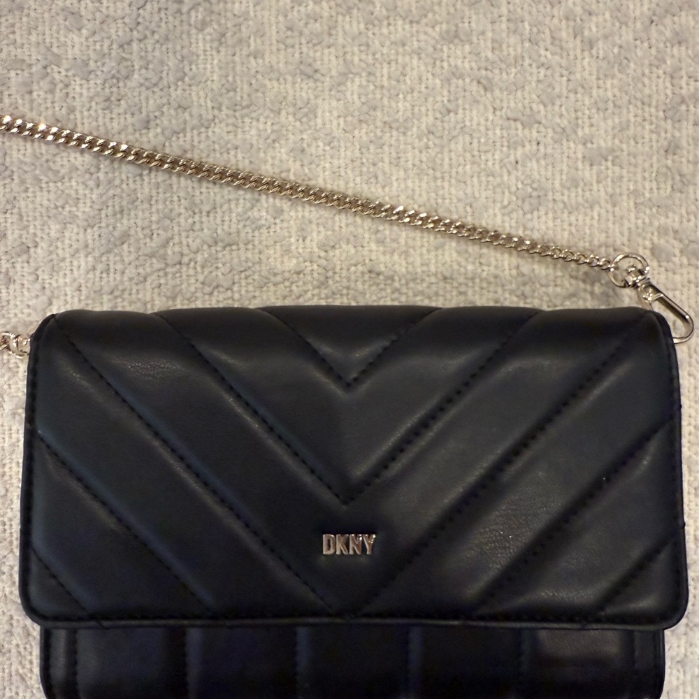 DKNY Black Quilted Crossbody Bag wallet on chain